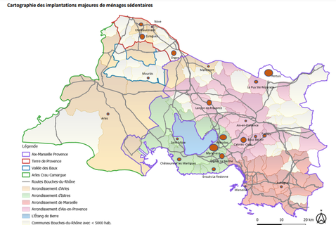 Cartographie des implantations majeures de ménages sédentaires.